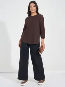 Styli Women Textured Self Design Drop-Shoulder Sleeves Oversized Top