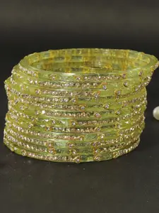 LAVAZZA Set Of 12 Zircon Diamond Stone & Beads Studded Glass Bangles