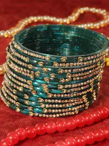 LAVAZZA Set Of 12 Zircon Diamond Studded & Beaded Glass Bangle