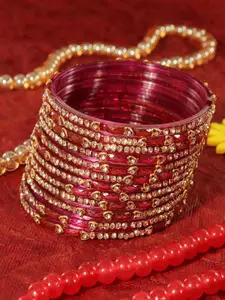 LAVAZZA Set Of 12 Zircon Diamond Stone & Beads Studded Glass Bangles