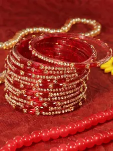 LAVAZZA Set Of 12 Zircon Diamond Stone & Beads Studded Glass Bangles