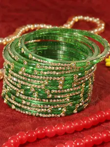 LAVAZZA Set Of 12 Zircon Diamond Antique Crystals Stone Studded & Beads Glass Bangles