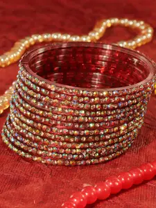 LAVAZZA Set Of 12 Zircon Diamond Antique Crystals Stone Studded & Beads Glass Bangles