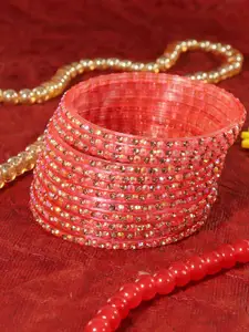 LAVAZZA Set Of 12 Zircon Diamond Stone & Beads Studded Glass Bangles