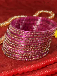 LAVAZZA Set Of 12 Zircon Diamond Stone & Beads Studded Glass Bangles