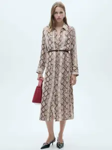 MANGO Animal Print A-Line Midi Dress with Belt