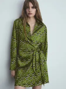 MANGO Printed Satin-Finish Wrap Dress