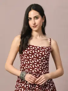 GLOWWORLD Floral Printed Shoulder Straps A-Line Kurta