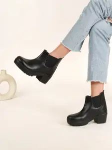 PLANET WALK Women Textured Casual Block Chelsea Boots