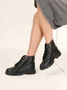 PLANET WALK Women Block-Heeled Biker Boots
