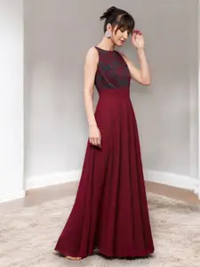 Miss Chase Georgette Maroon Women Maxi Dress