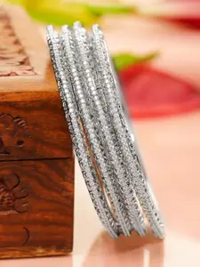 Rubans Set of 4 Rhodium-Plated Cubic Zirconia Studded Bangles