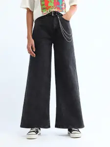 Flying Machine Women Wide Leg High-Rise Light Fade Stretchable Jeans