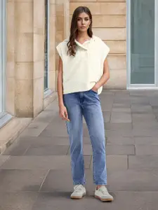 Flying Machine Women Straight Fit High-Rise Heavy Fade Stretchable Jeans