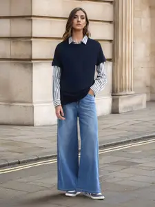 Flying Machine Women Wide Leg High-Rise Light Fade Stretchable Jeans