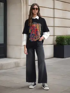 Flying Machine Women Wide Leg High-Rise Light Fade Stretchable Jeans