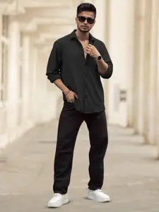 Powerlook Men Spread Collar Textured Relaxed Fit Casual Shirt