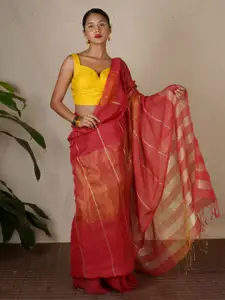 Chidiyaa Striped Zari Linen Blend Saree