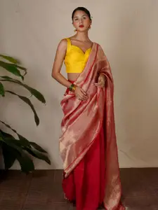 Chidiyaa Eknoor Abhati Red Handwoven Linen Zari Saree