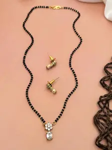 ABDESIGNS Gold-Plated Artificial Stones and Beads Studded Mangalsutra With Earrings