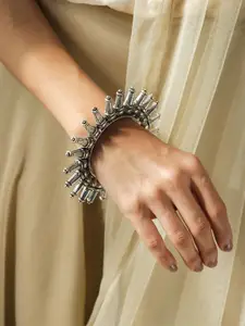 Fida Silver-Plated Oxidised Tribal Kada Bangle