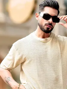 Maniac Men Self Design Round Neck Oversized T-shirt