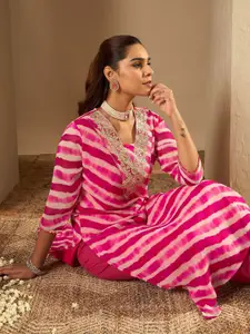 Indo Era Leheriya Embroidered Straight Kurta