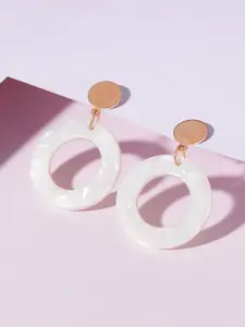 Rubans 18K Gold Plated White Resin Textured Hoop Drop Earrings with Contemporary Design