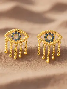 Rubans 18K Gold-Plated Blue Stone & Cubic Zirconia Studded Evil Eye Stud Earrings