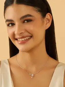 Kushal's Fashion Jewellery Rhodium-Plated Cubic Zirconia Stone Studded Necklace
