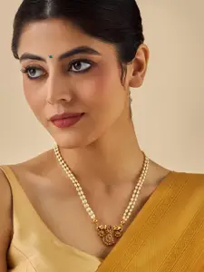 Kushal's Fashion Jewellery Gold-Plated Cubic Zirconia Stone Studded & Beaded Necklace