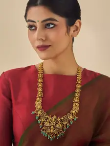 Kushal's Fashion Jewellery Gold-Plated CZ Studded & Beaded Lakshmi Goddesss Necklace