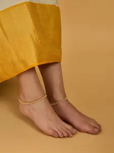 Kushal's Fashion Jewellery Set Of 2 Gold-Plated Beaded Antique Anklets
