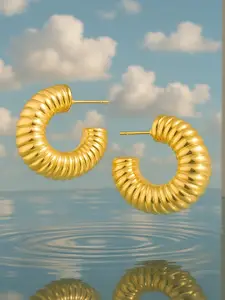 Rubans 18K Gold-Plated Textured Crescent Hoop Earrings