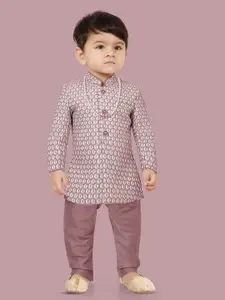 Ethniks Neu-Ron Infant Geometric Printed Mandarin Collar Kurta with Pyjamas & Mala