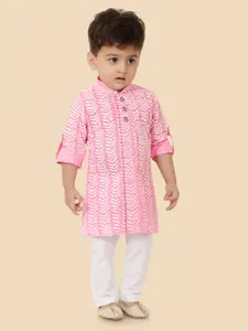 Ethniks Neu-Ron Infant Printed Mandarin Collar Pure Cotton Kurta With Pyjamas