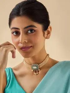 Kushal's Fashion Jewellery Embellished Bridal Kundan Stone  & Beaded Minimal Necklace