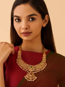 Kushal's Fashion Jewellery 92.5 Pure Silver Gold-Plated CZ Studded & Beaded Necklace