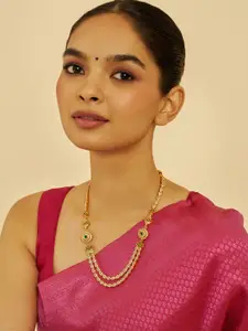 Kushal's Fashion Jewellery Embellished Bridal 92.5 Silver Gold-Plated Temple Necklace