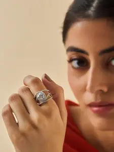 Kushal's Fashion Jewellery Rhodium-Plated Cubic Zirconia-Studded Adjustable Finger Ring