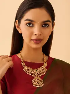 Kushal's Fashion Jewellery Gold-Plated Cubic Zirconia Stone Studded Antique Necklace