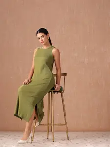 all about you Pure Cotton Ribbed Sleeveless Side Slits Sheath Midi Dress