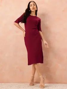 all about you Cotton Ribbed Side Slits Sheath Midi Dress