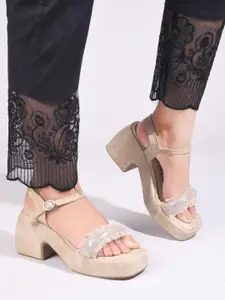 JM Looks Women Block Heels with Rhinestone Straps Sandals