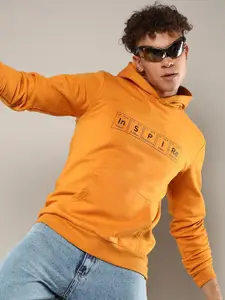 Campus Sutra Men Cotton Typography Printed Hooded Pullover Sweatshirt