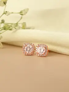 Peora Rose Gold-Plated Cubic Zirconia Studded Contemporary Studs