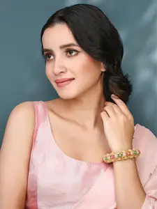 Peora Gold-Plated Stone Studded & Beaded Kada Bangle