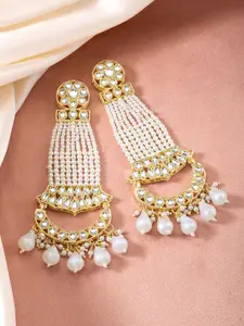 Peora Gold-Plated Kundan Studded Contemporary Drop Earrings