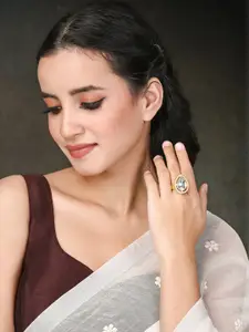 Peora Gold Plated Stone Studded & Beaded Adjustable Finger Ring