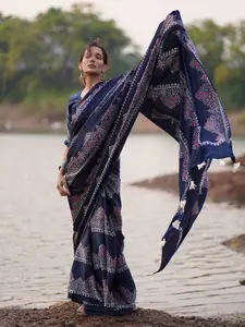 Chidiyaa Ethnic Motifs Blockprinted Saree